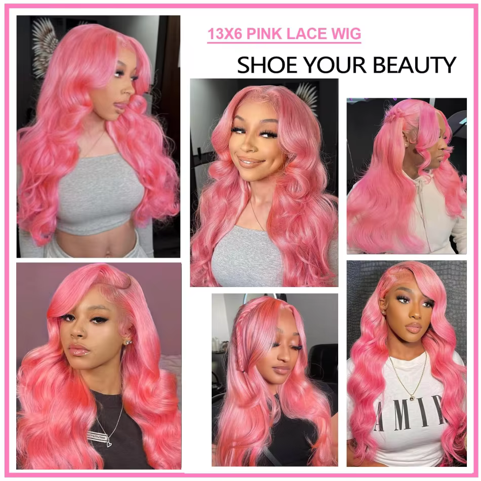 Perruque rose Hd dentelle perruque 13X6 cheveux humains 13X4 vague de corps dentelle avant perruques