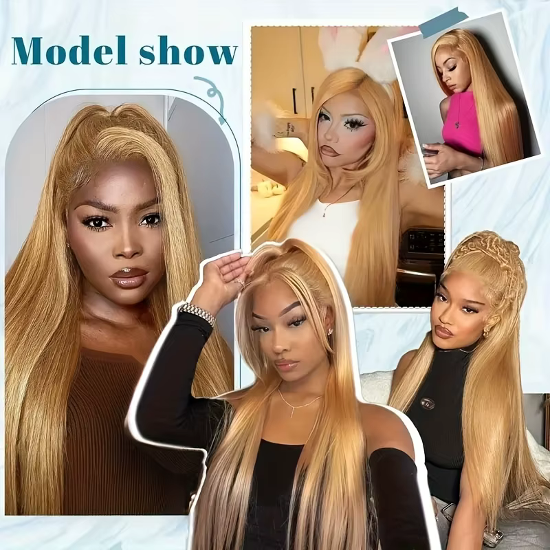 Perruques de cheveux humains blond miel droite osseuse # 27 13x6 HD perruques avant de dentelle tran