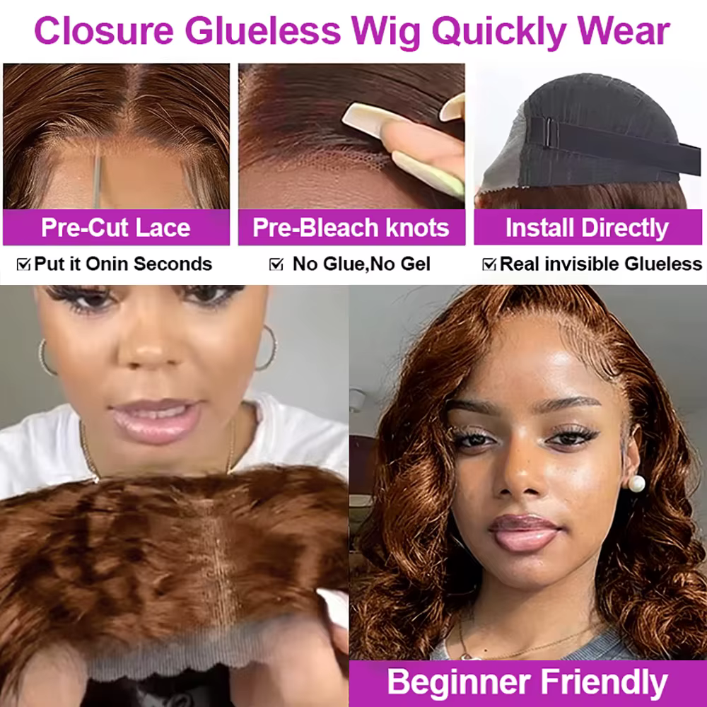 Perruque Bob courte ondulée marron chocolat, cheveux humains sans colle, 13x4 HD, Lace Frontal Wig 1