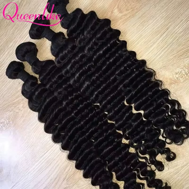 Queenlike vague profonde paquets de cheveux humains 24 26 28 pouces paquets bouclés profonds 100% ch