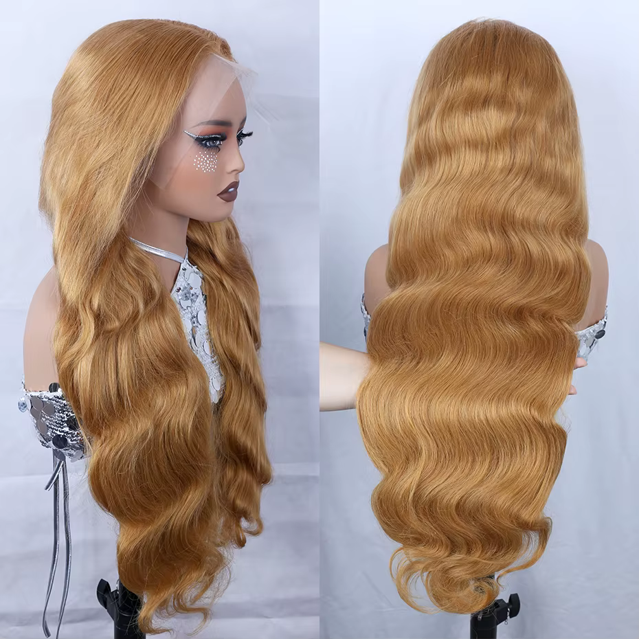 Perruque frontale en dentelle blonde miel 13x6 Body Wave brésilienne # 27 perruques de cheveux humai