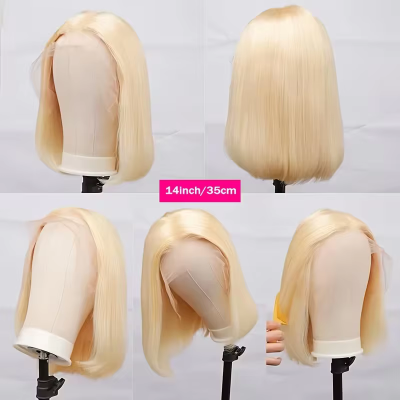 Perruques Courtes Blondes 613 Bob de 8 à 14 Pouces en Cheveux Humains avec Dentelle Frontale pour Fe