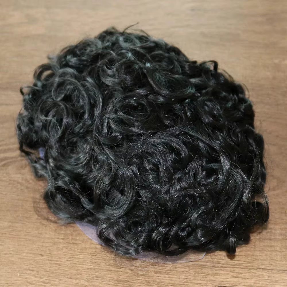 Hommes 26mm naturel bouclés cheveux humains toupet remplacement capillaire prothèse 100% cheveux hum