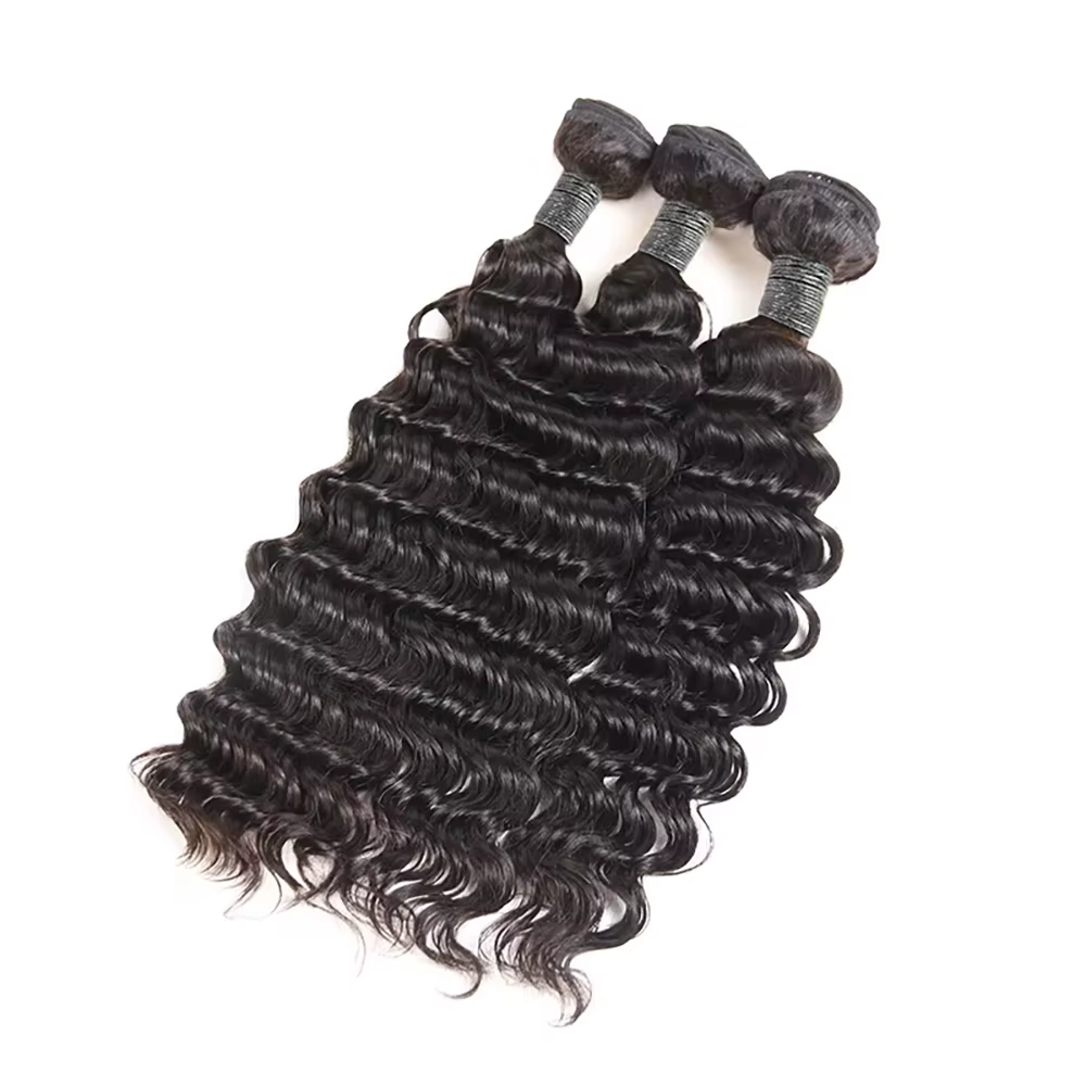 Tissage en lot brésilien naturel Remy Deep Wave, 40 pouces, noir naturel, non traité, Extensions de