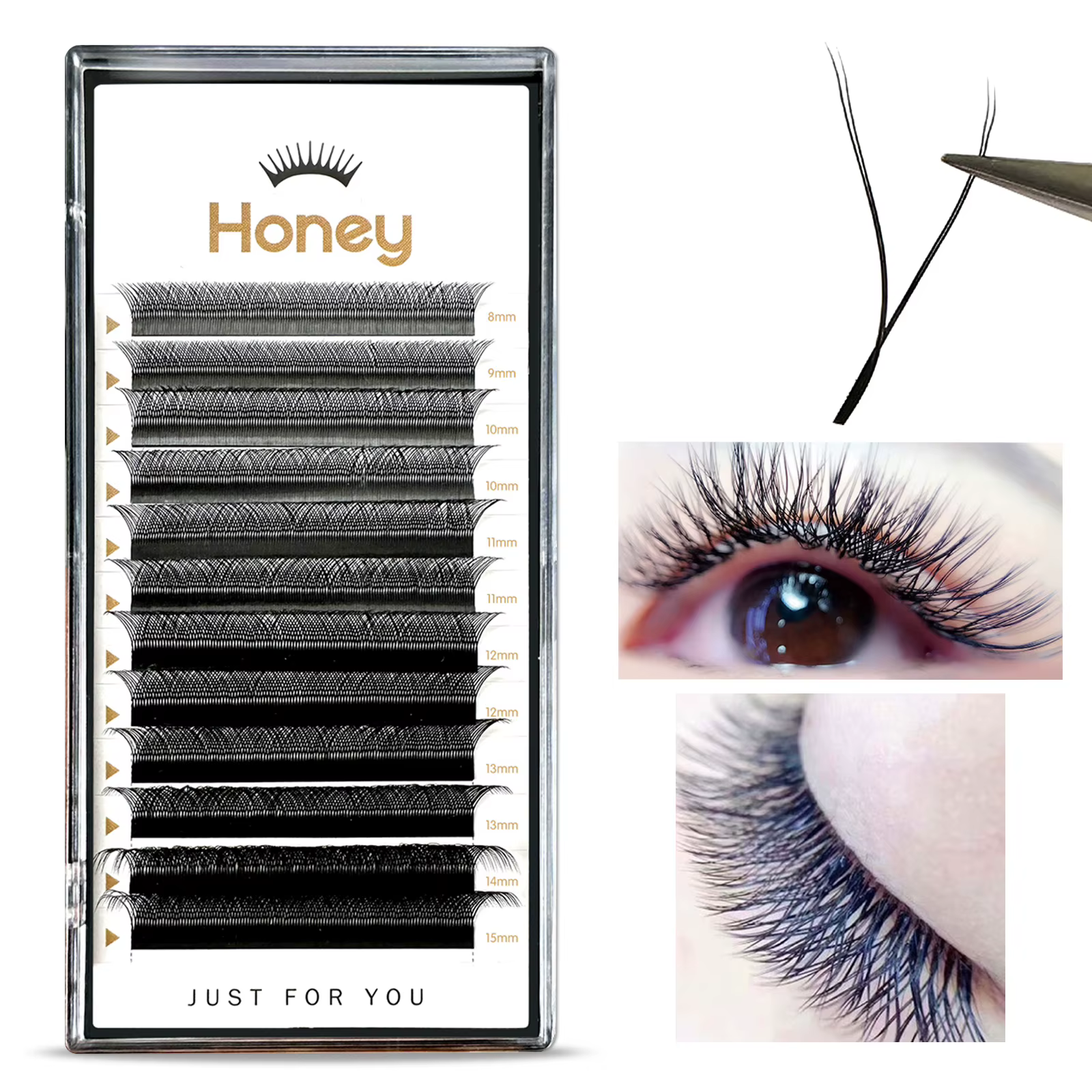 Extensions de cils en forme de YY, cils au miel, noir mat, 0.05 0.07 8-15mm