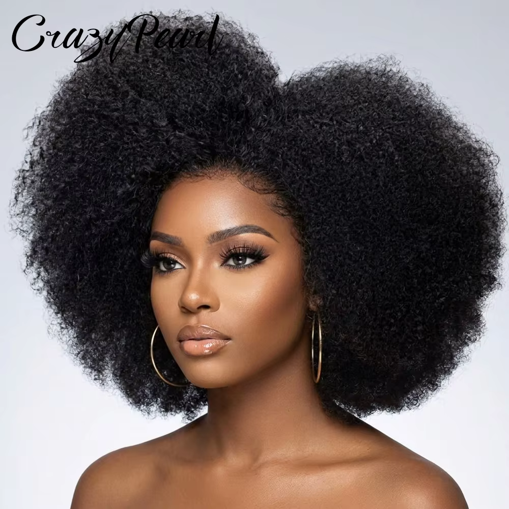Perruque Afro Bouclée Frisée 13X2 T Part Lace Front, Densité 200%, Cheveux Humains Mélangés, Perruqu