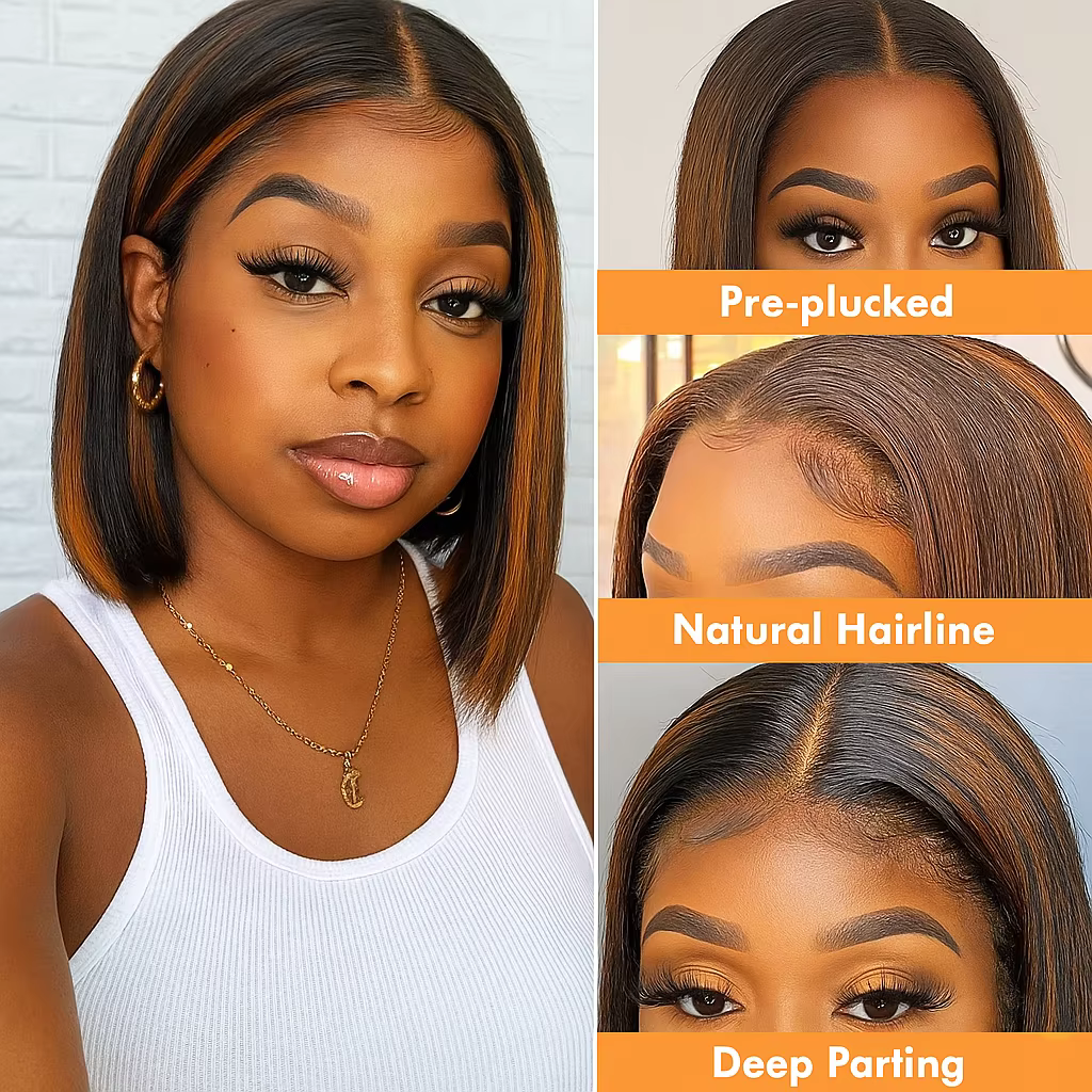 Perruques Lace Frontal 13x4 en cheveux humains lisses et soyeux, colorées avec des mèches 200% de vo