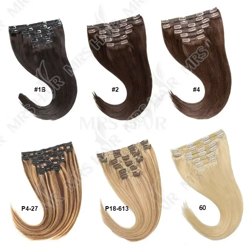 Extensions de cheveux humains à clipser, machine Remy, 24 pouces, 240g, tête complète, vrais cheveux