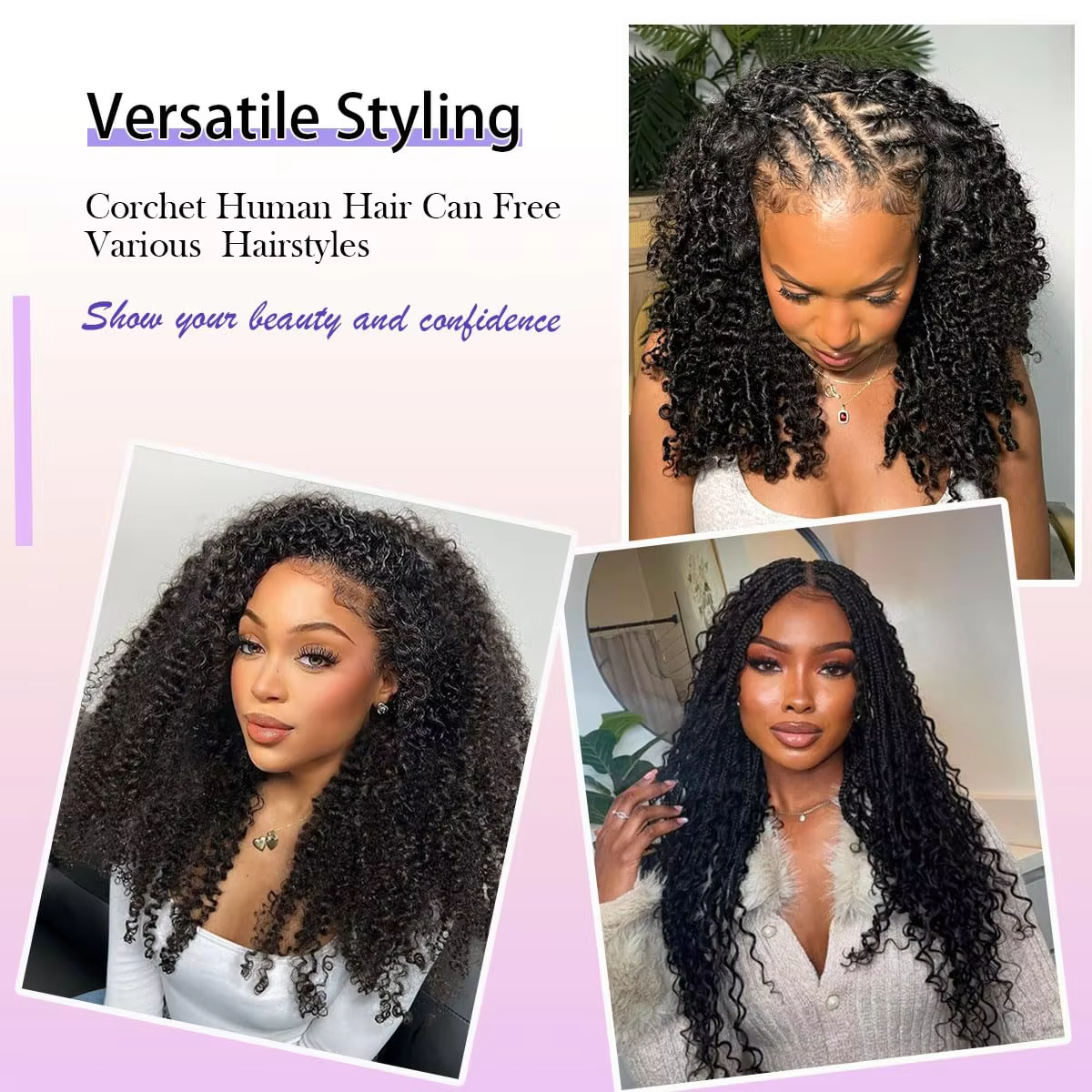 Extensions de cheveux humains bouclés bouddhistes 100 % naturels pour tresses au crochet, style bohè