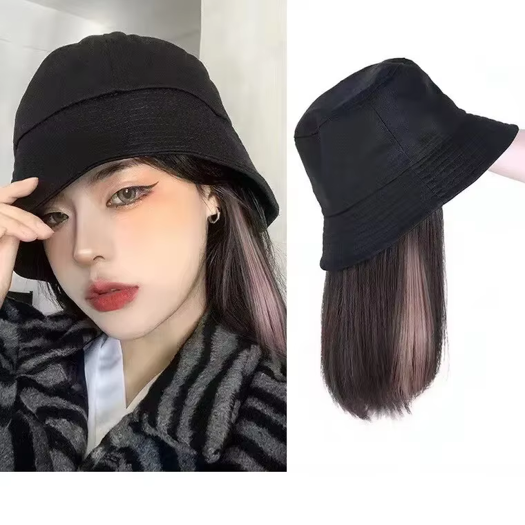 Chapeau perruque une pièce pour femme, perruque synthétique à cheveux raides, style naturel, anti-UV