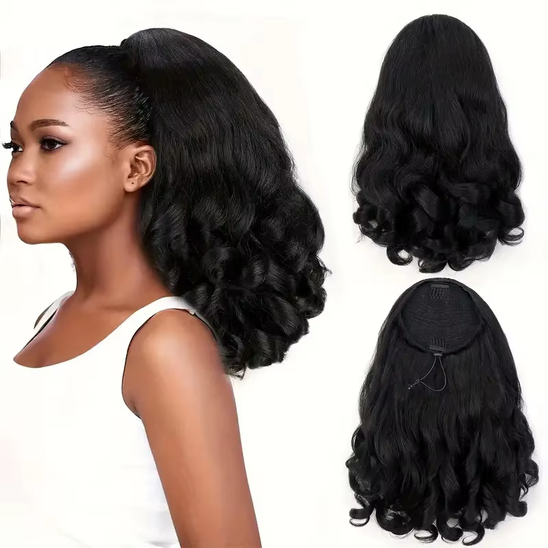 Extension de queue de cheval bouclée synthétique Yaki Bergame pour femme, postiche Wstring de proxim
