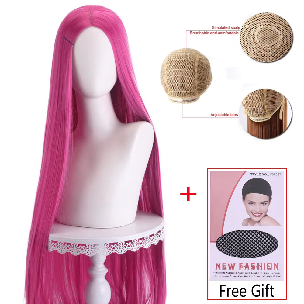 Perruque de Cosplay synthétique longue et lisse, 100cm, séparation centrale, fendue, blonde, rose, r