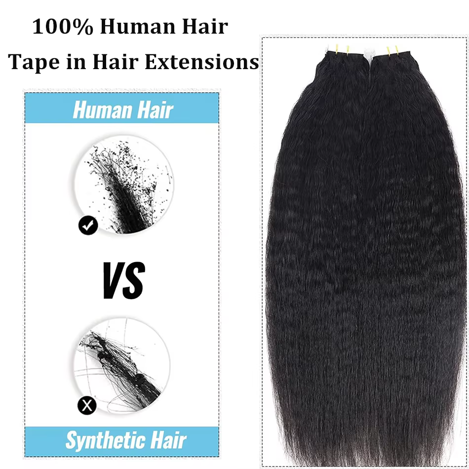 Bande dans les Extensions de cheveux humains crépus droits Extensions adhésives de cheveux brésilien