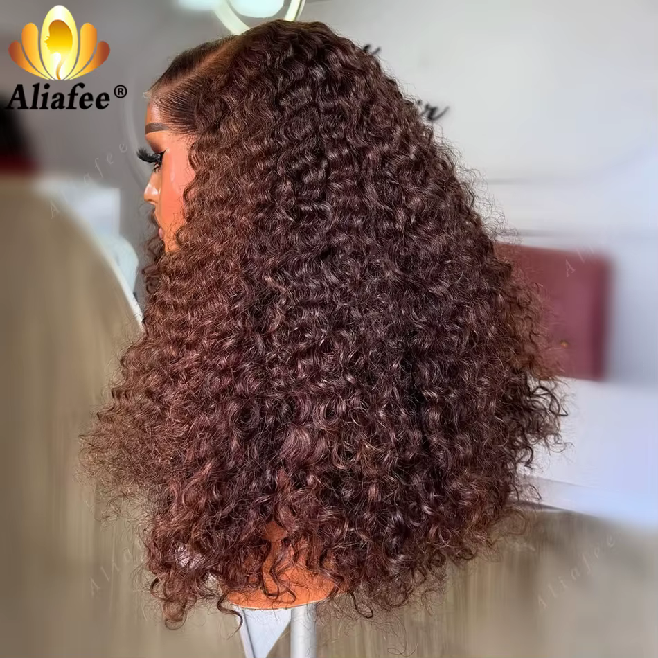Perruques de cheveux humains bouclés de couleur marron, densité 180%, perruques frontales en dentell