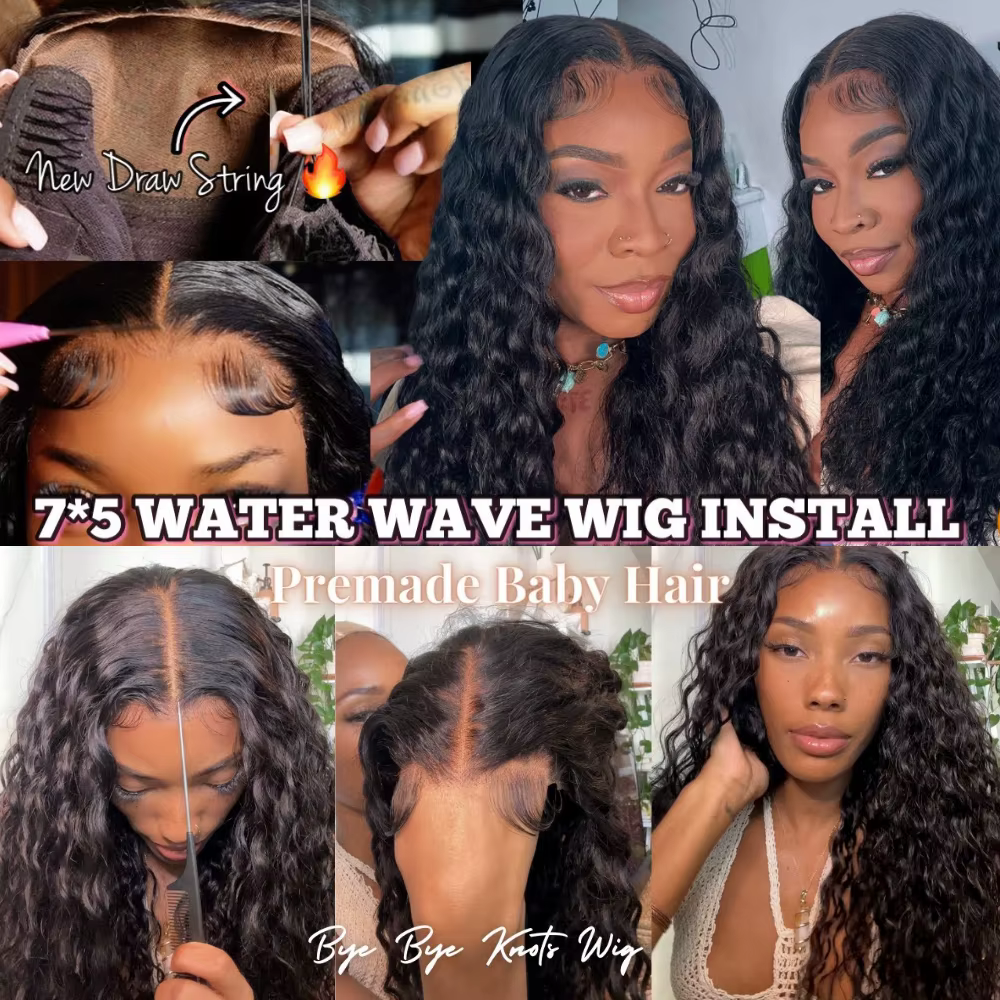 Unice cheveux cordon casquette 7x5 & 13x4 vague d'eau perruque de cheveux humains avec des cheveux d