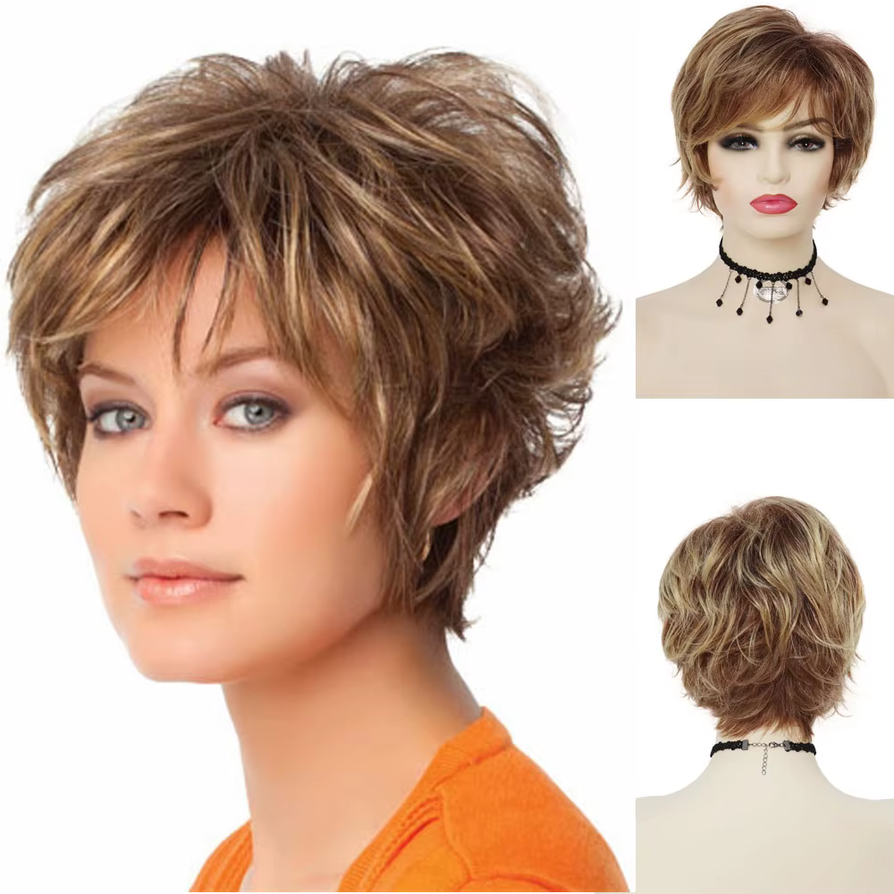 Perruques synthétiques courtes brunes blondes mélangées pour femmes, coiffures naturelles, perruque