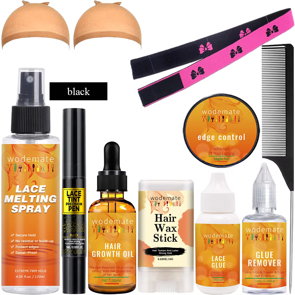 Kit d'installation de perruque, colle teintée, stylo de raie, spray de fusion de dentelle, contrôle 