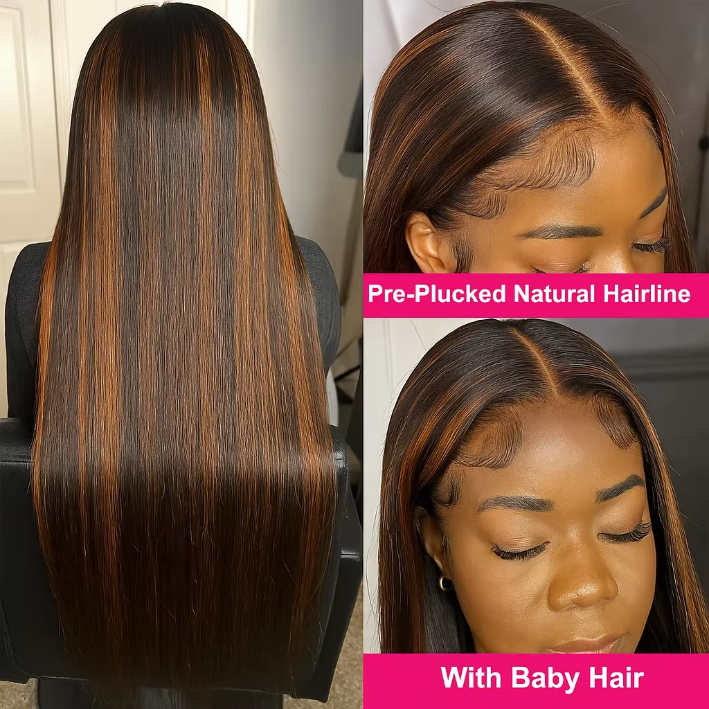 Perruques en cheveux humains lisses colorées avec mèches, 44-46 pouces, FB/30, pour femmes, densité