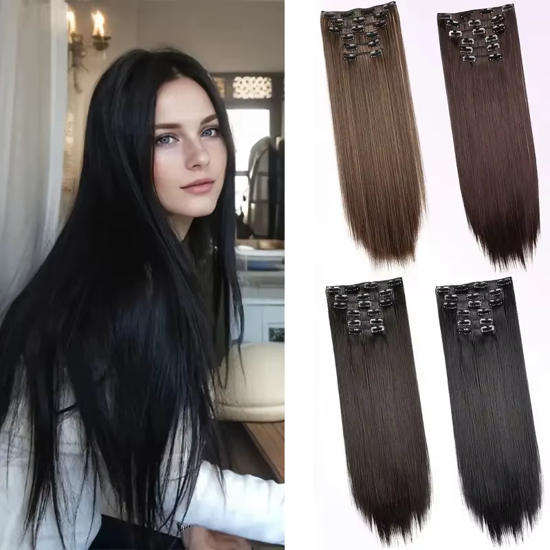 WIGSIN synthétique 6 pièces/ensemble Extension de cheveux longue droite à clipser Extension Invisibl