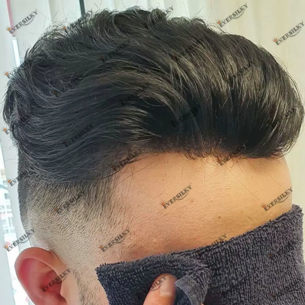0.1mm Injection peau toupet cheveux masculins 130% densité Durable pleine peau PU toupet pour hommes