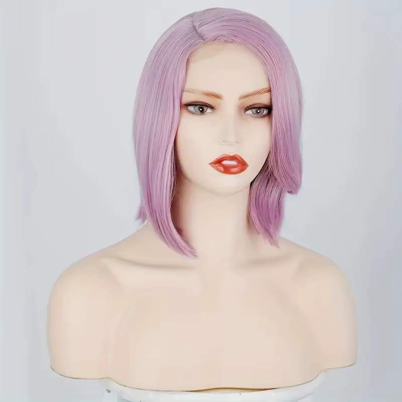 Perruque Chic pour femmes, longueur d'épaule, violet lavande, cheveux synthétiques lisses avec raie 