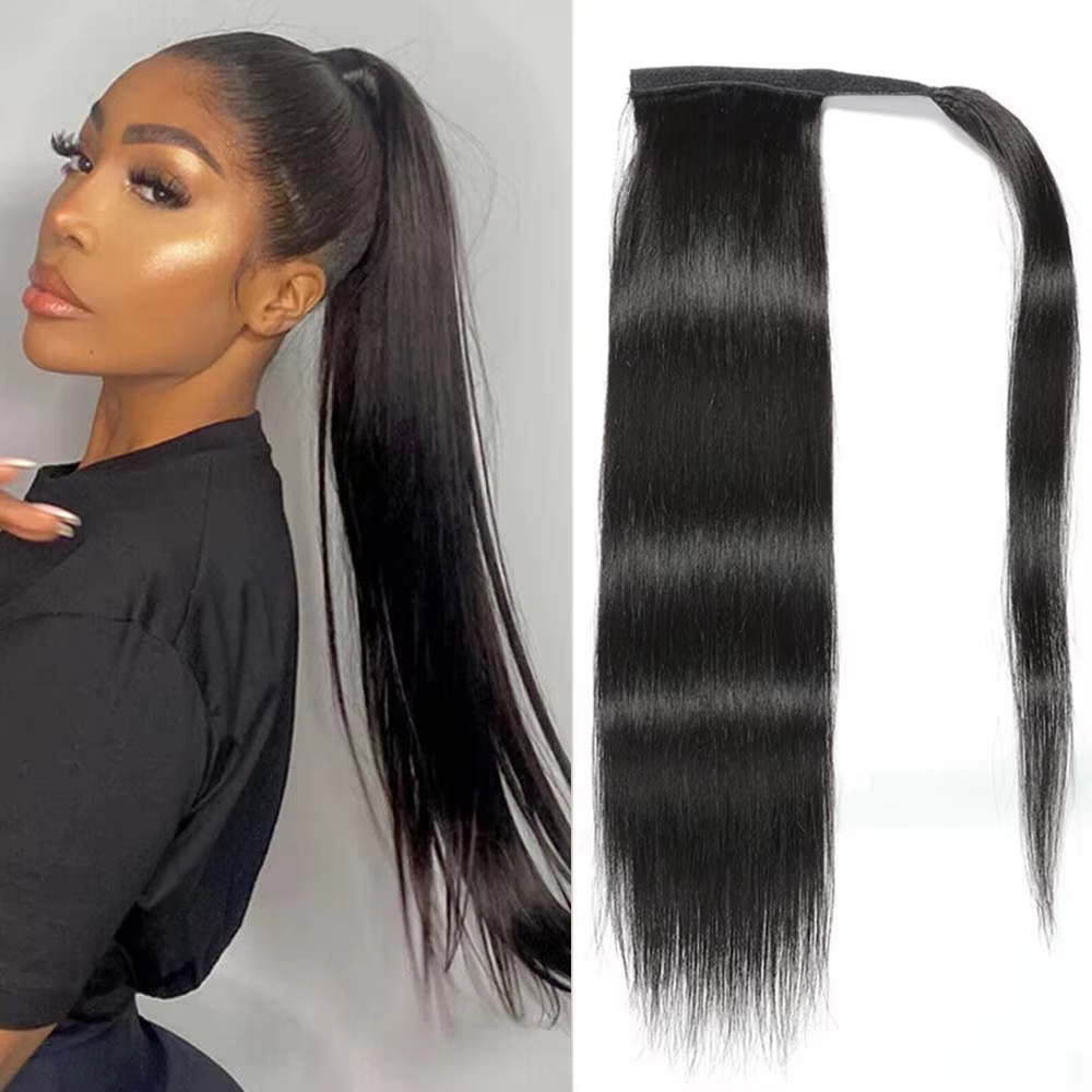 Extensions de cheveux humains brésiliens Remy 10-32 pouces, queue de cheval en ruban 100g, à clips, 