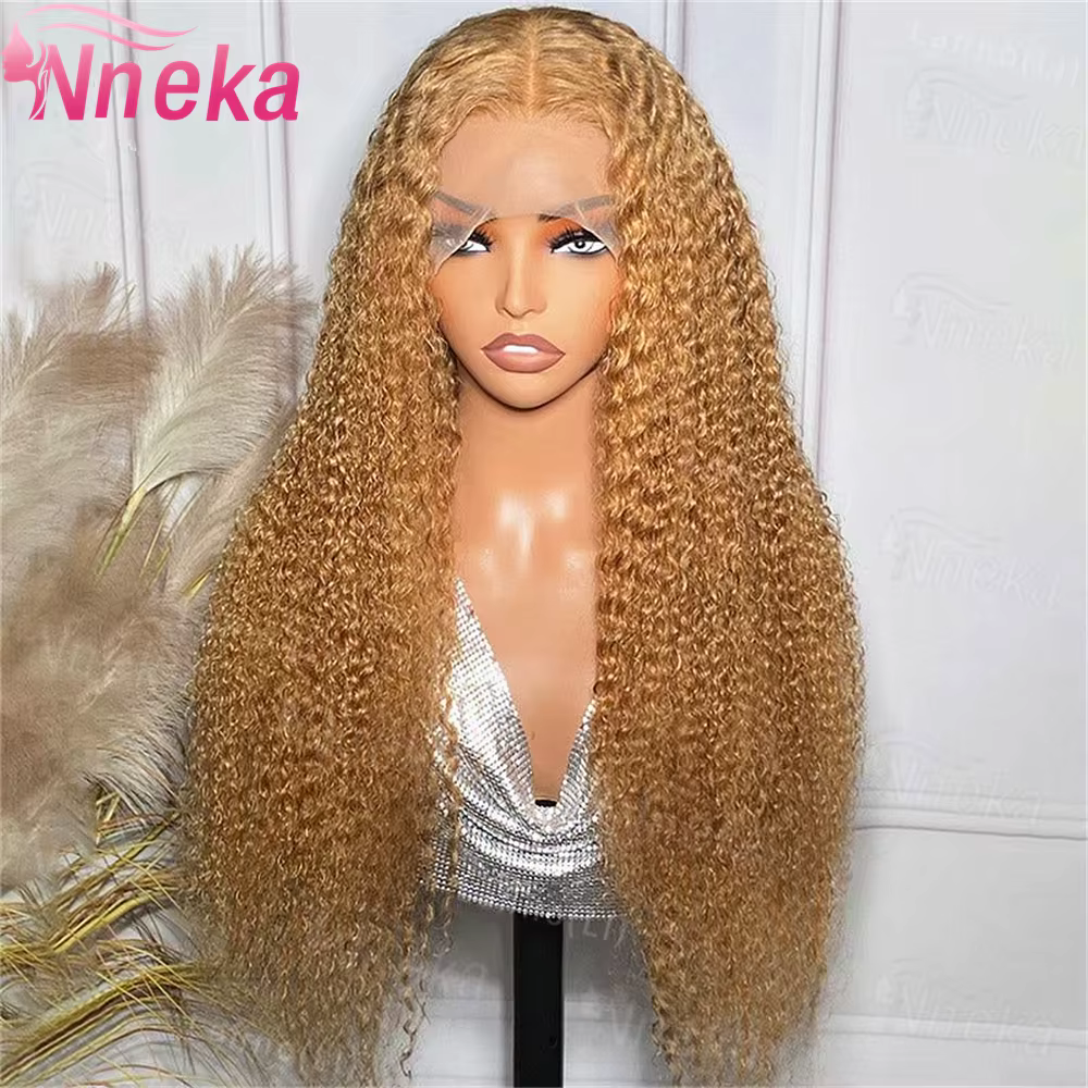 Perruque Lace Front Wig naturelle bouclée blond miel, cheveux humains, Deep Wave, 13x6, 13x4, Hd, po