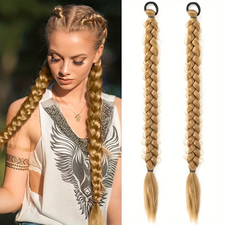 Extension de queue de cheval tressée blonde synthétique longue avec élastique, tresses bulles pour f