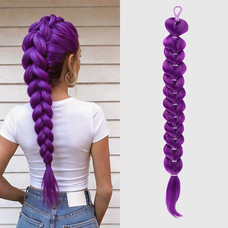 Extension de cheveux synthétiques pour femme, queue de cheval violette de 26 pouces, avec élastique 