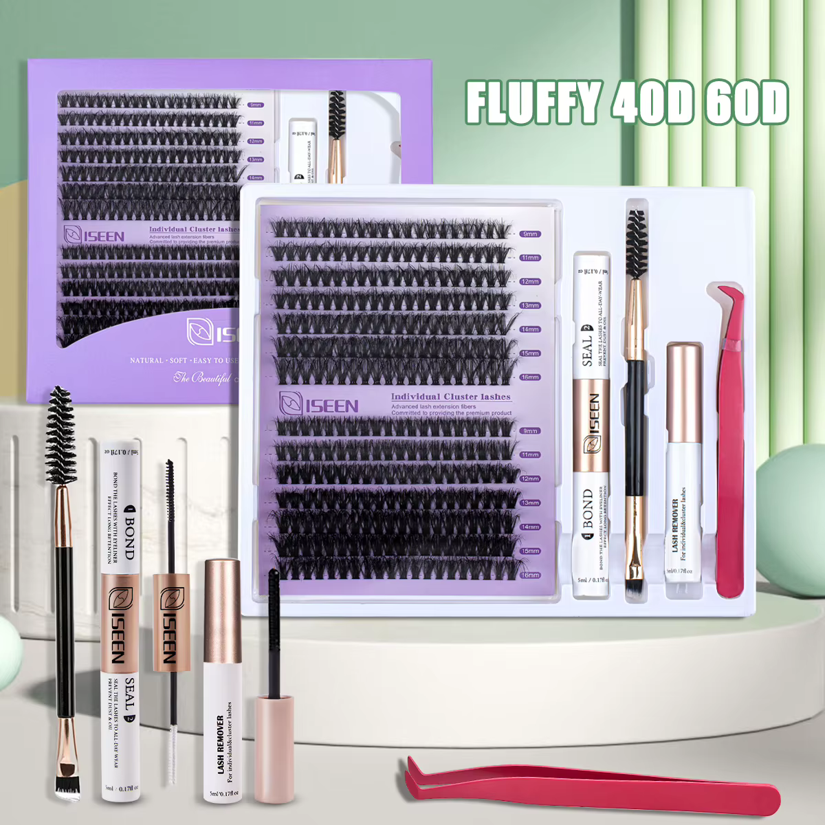 Mélange d'extensions de cils, bricolage, styles, grappes de cils, cils explosifs individuels avec pi