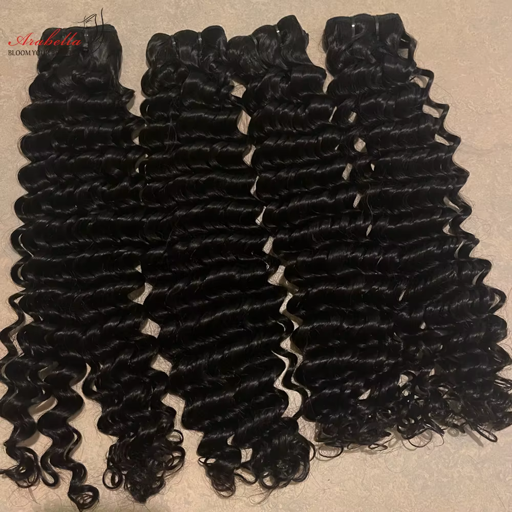 Mèches Deep Wave naturelles vierges-ARABELLA, double proximité, avec lace closure transparente 4x4, 