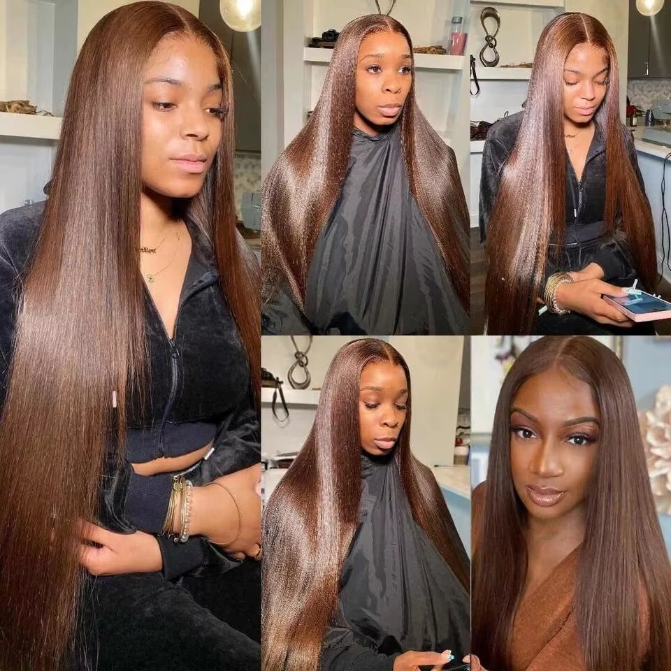 ISEE Hair # Perruque droite marron chocolat 4 Wear And Go, 7x5, en dentelle transparente, sans colle