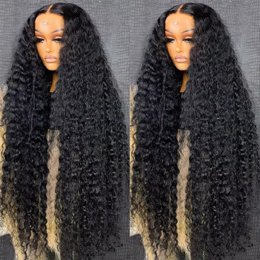 Perruque Lace Front Wig sans colle 300 naturelle, cheveux bouclés, Deep Wave, 13x6 HD, 30-34 pouces,