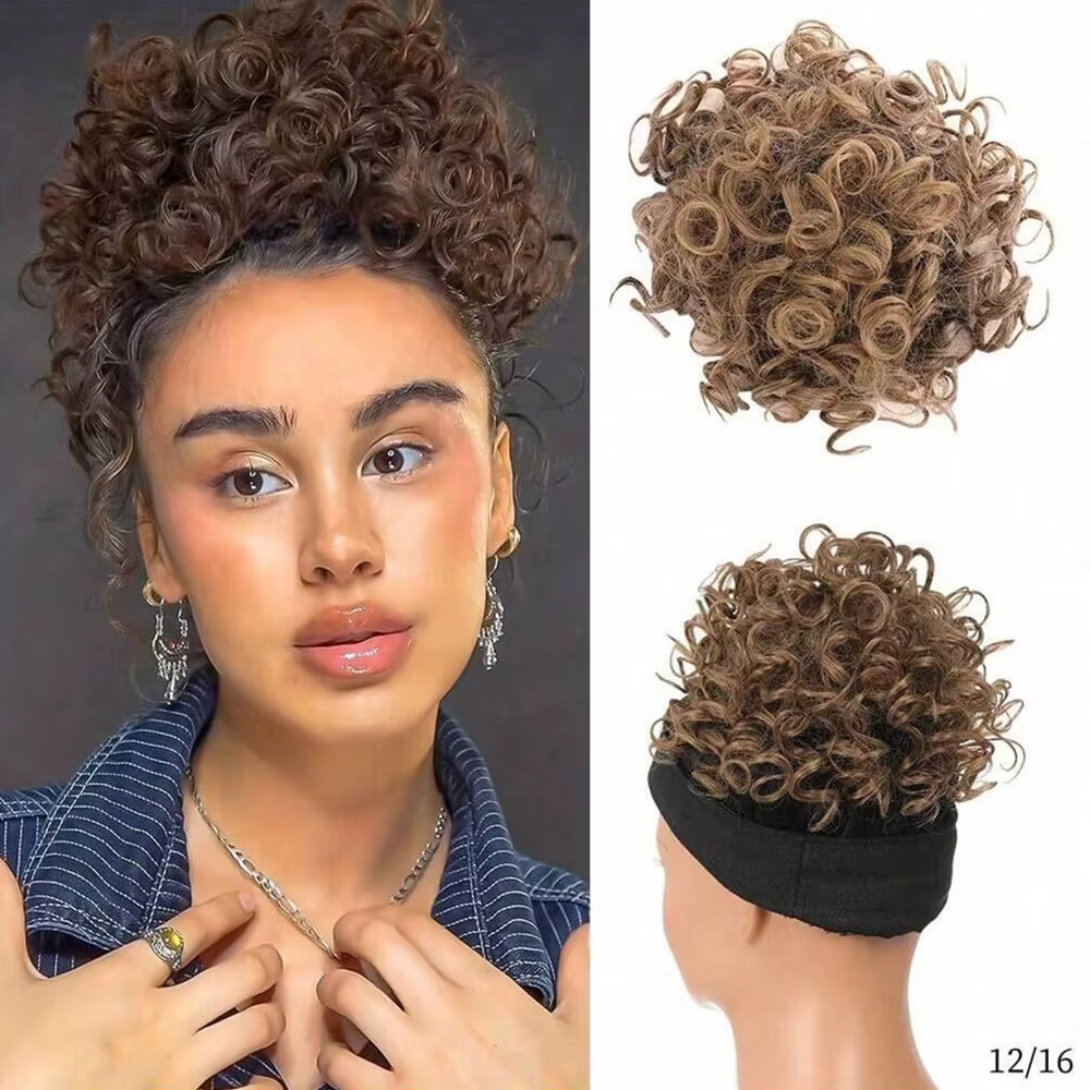 Extensions de queue de cheval synthétiques bouclées et ondulées, style chignon désordonné, avec cord
