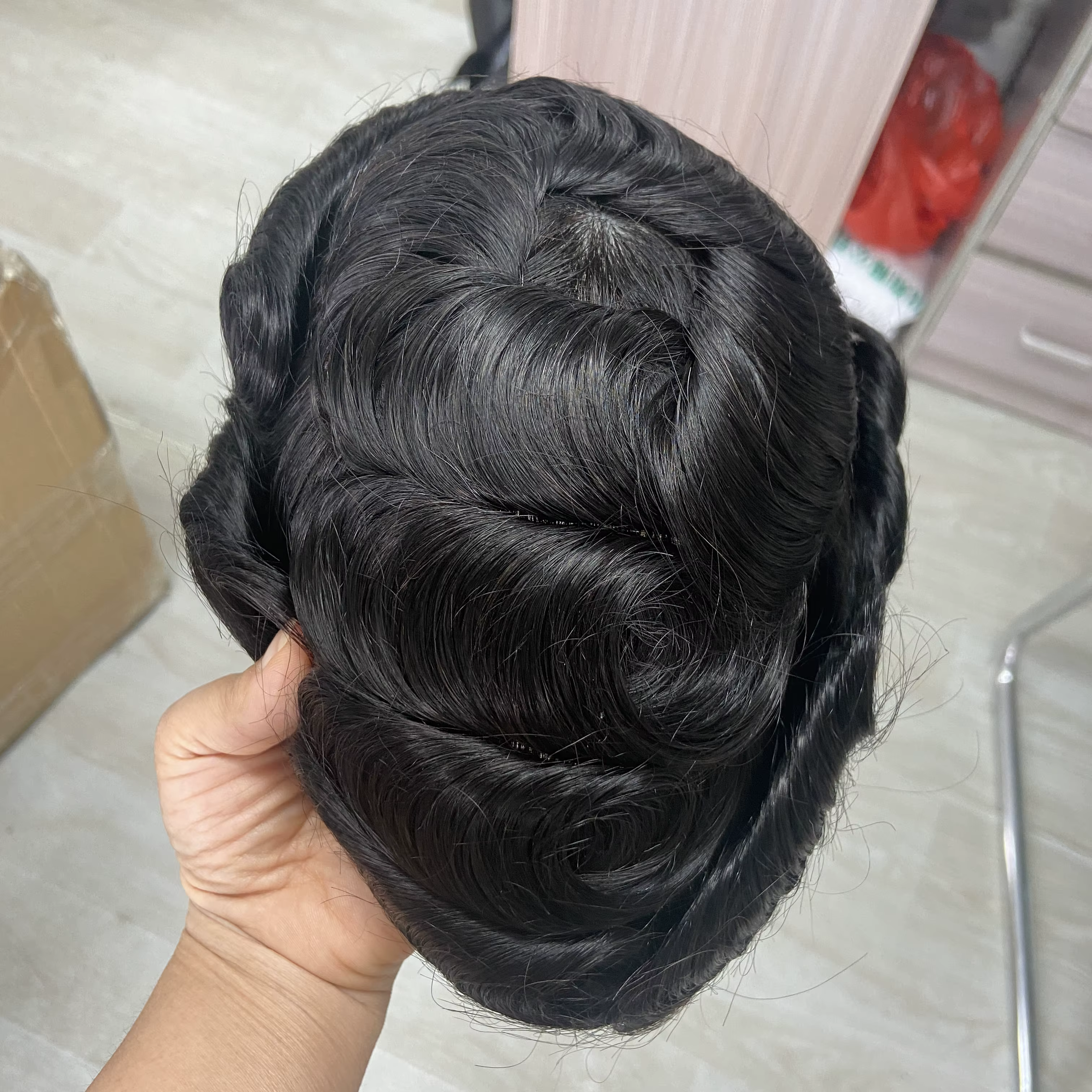 Toupet pour homme, base en dentelle complète |   Perruque en cheveux humains, pour le coiffage en ar
