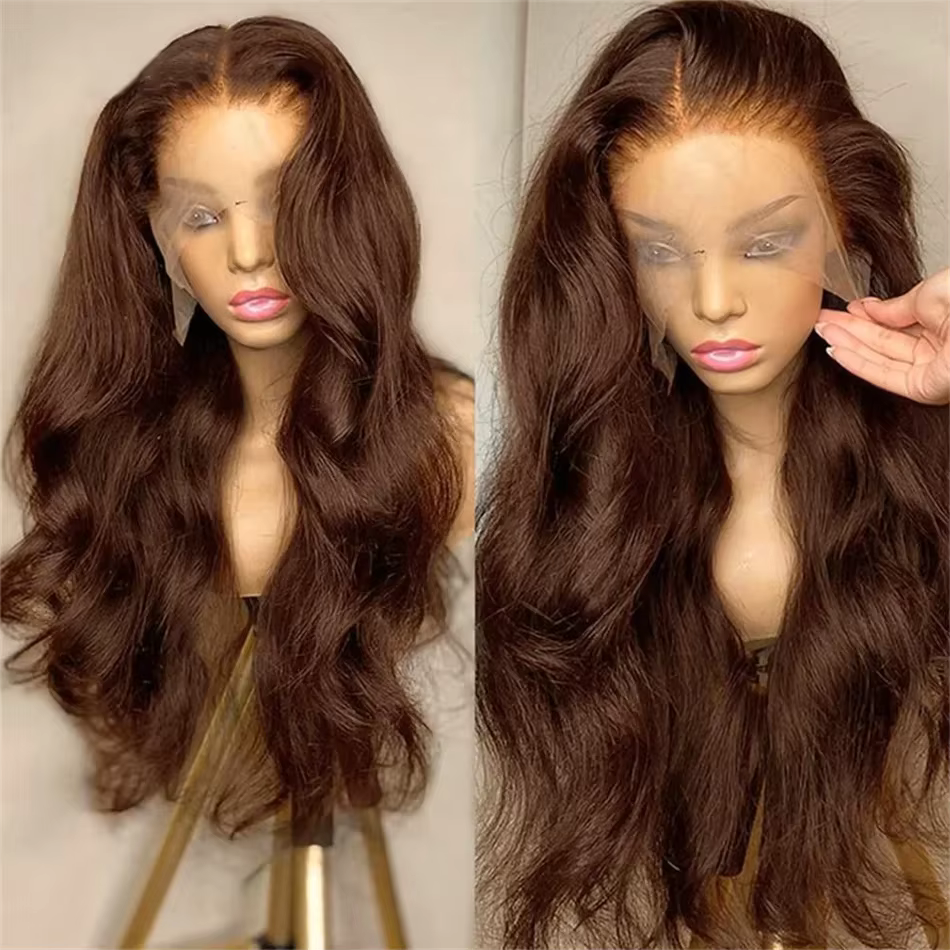 250% 13x 6/13x4 frontale brun chocolat foncé HD dentelle perruque cheveux brésiliens vague de corps 