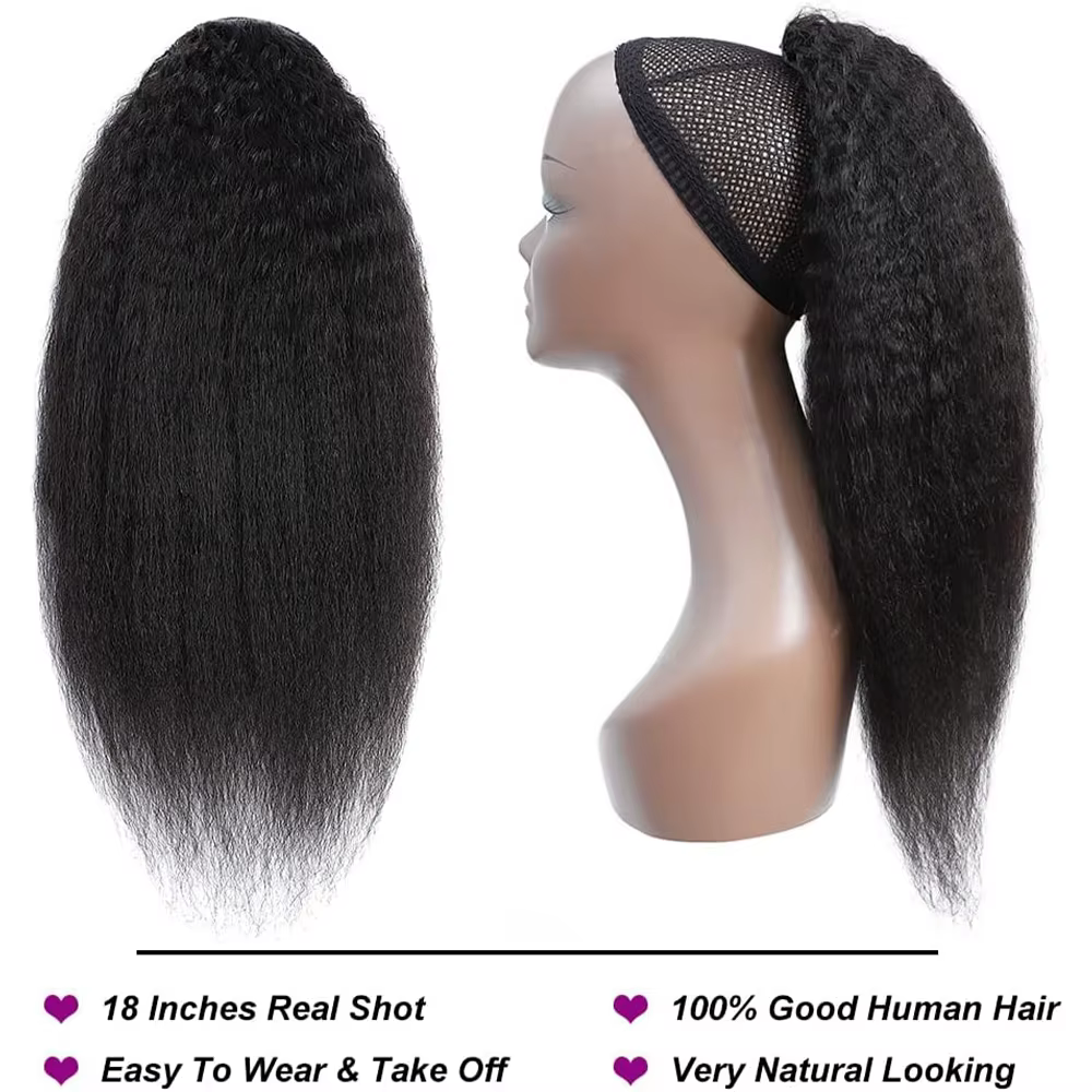 Queue de cheval lisse et bouclée en cheveux humains, extension 100 % naturelle à enrouler avec cordo