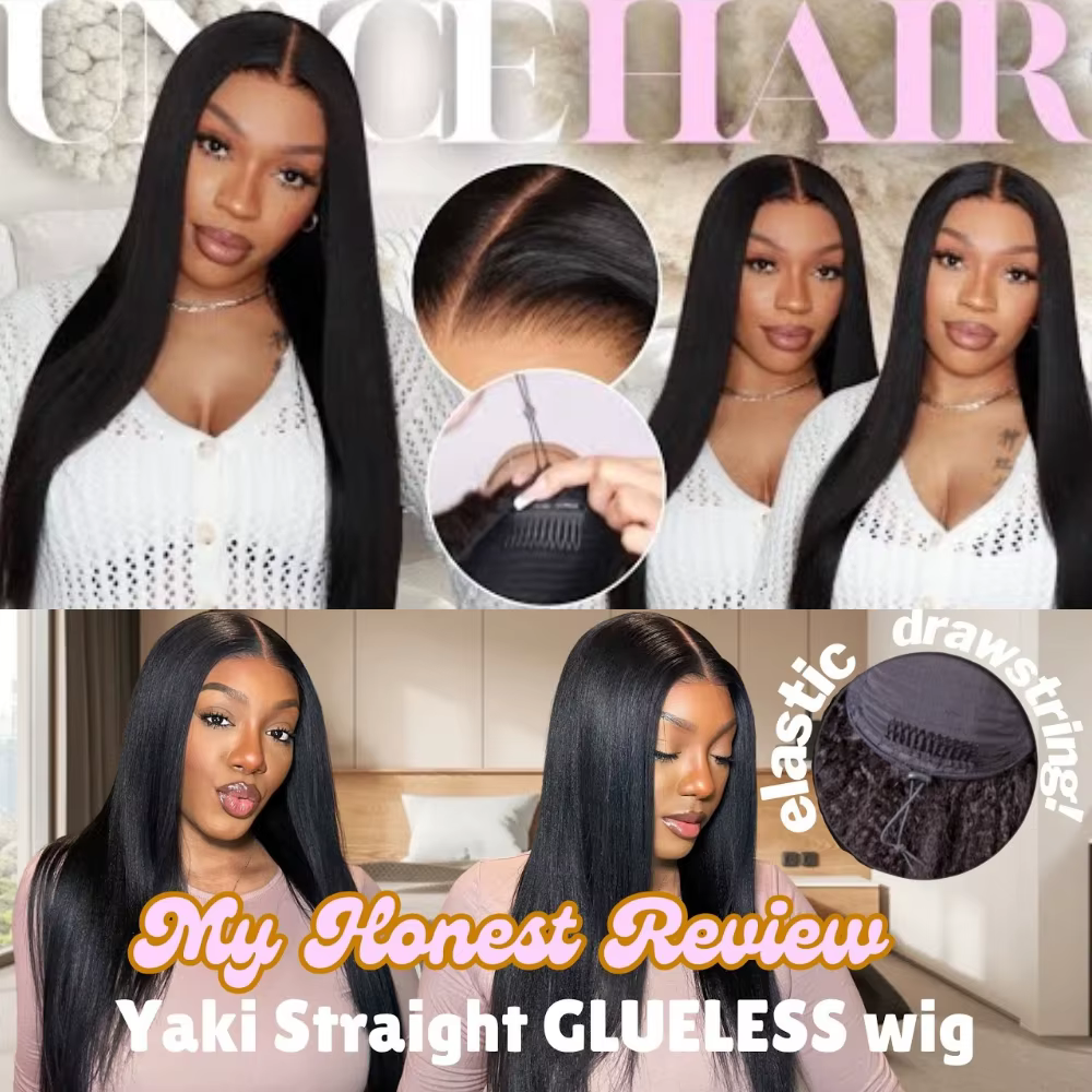 Perruque lisse Yaki UNice 7x5 Lace Bye Bye Slip ™ Perruque sans colle en cheveux humains prête à p