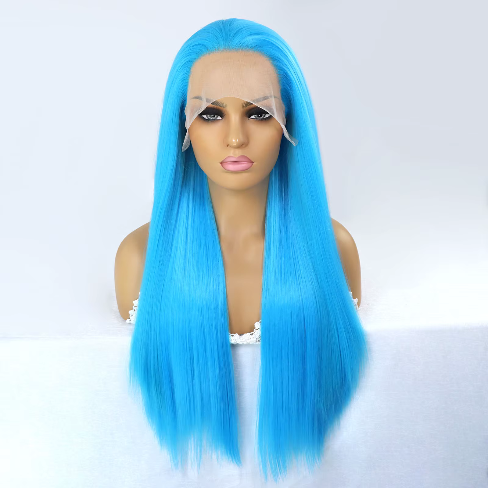 Perruque Lace Front Synthétique Brillante, Cheveux Brillants dans le Noir, Vert, Bleu, Rose, 13x3, C