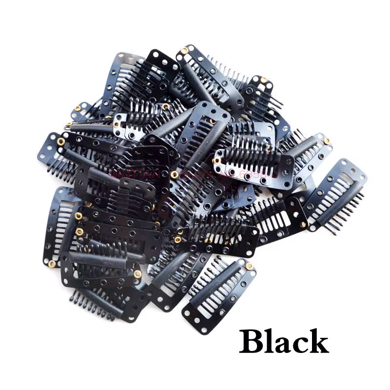 Clips pour perruques 100 pièces 3,6 cm 10 dents Forme goutte Acier inoxydable Clip d'extension de ch