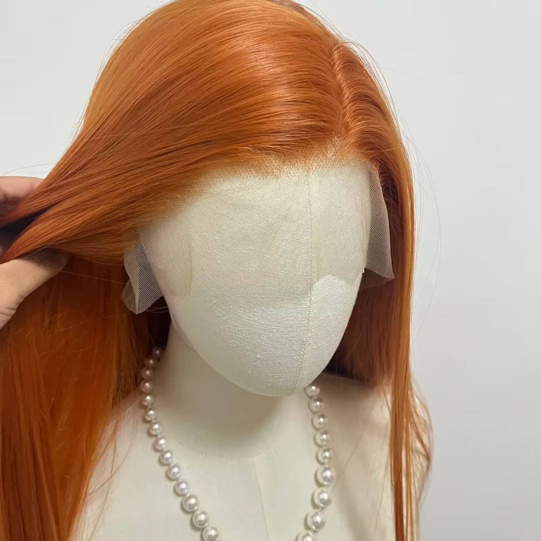 Perruque Lace Front Wig synthétique Orange gingembre, 26 pouces, longue et lisse, 13x4, aspect natur