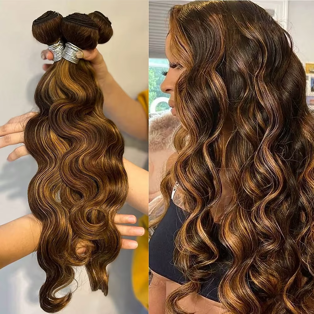 Offres sur les extensions de cheveux naturels brésiliens non traités, ondulés, colorés, 16A Highligh