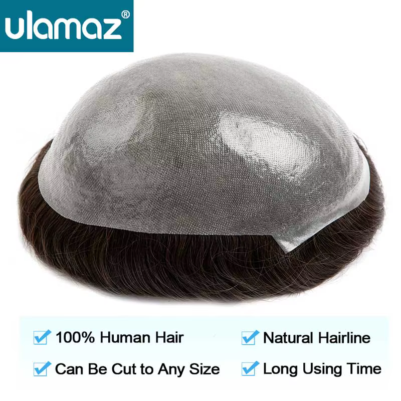 Prothèse de cheveux humains pour hommes toupet de peau entièrement noué homme perruque la plus durab