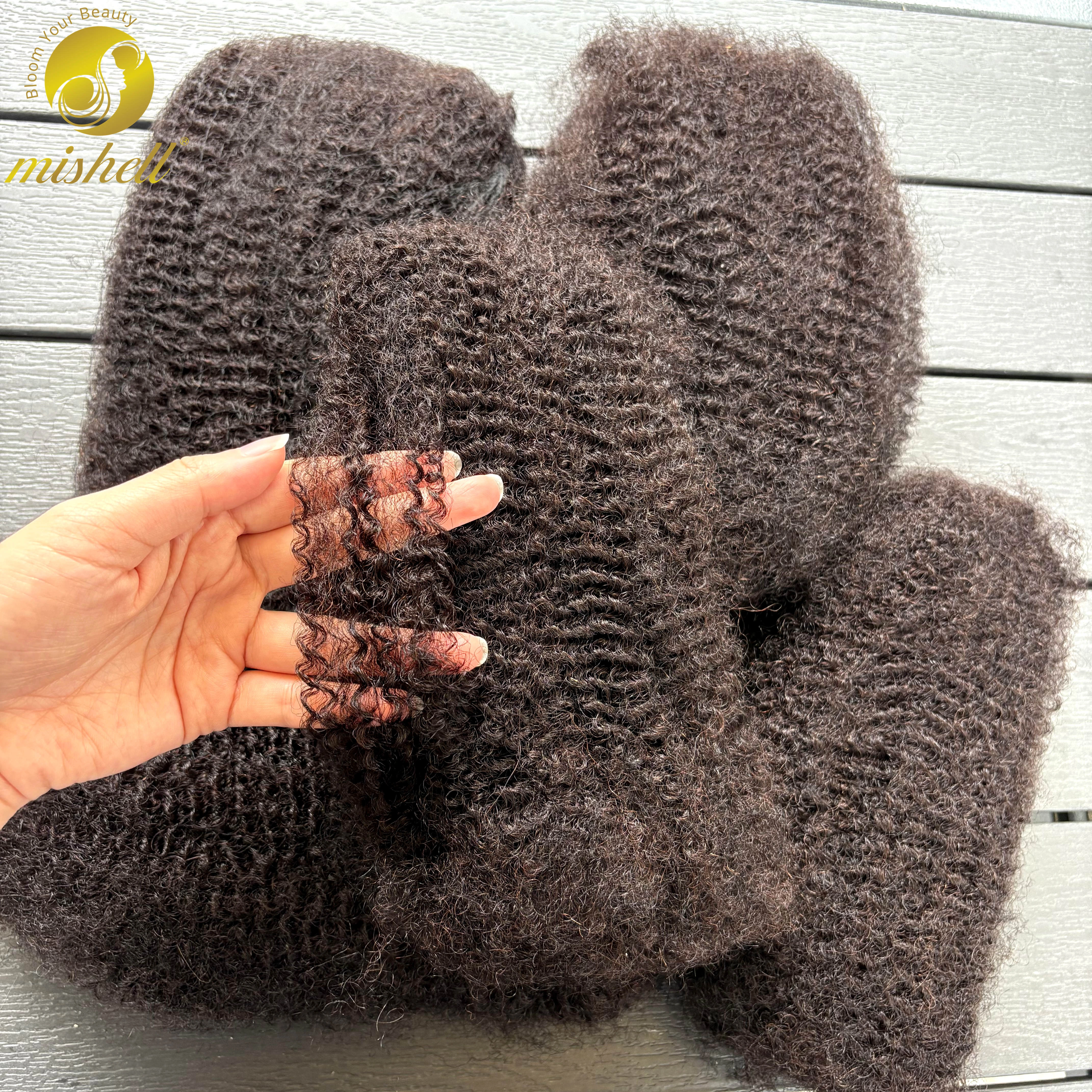 Extensions de cheveux humains naturels 4C Afro Kinky Curly en vrac, sans trame, Remy brésilien, 10-1
