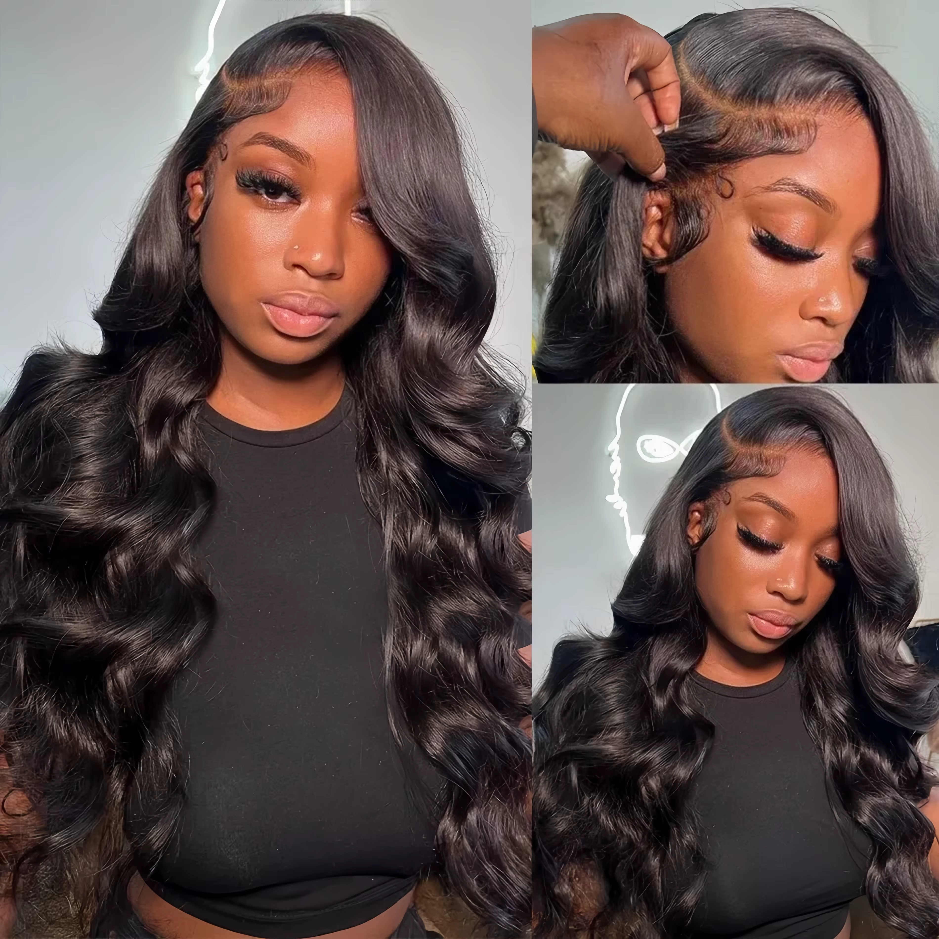 Perruque 360 Full Lace Frontal Body Wave en Cheveux Humains Péruviens, Couleur Naturelle, avec Sangl