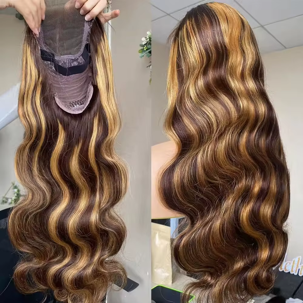 Perruques colorées avec mèches, cheveux humains, perruque frontale en dentelle HD 13x4 13x6, cheveux