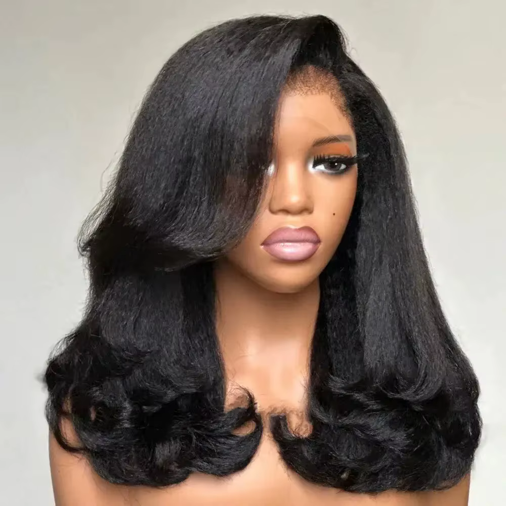 Perruque Lace Front Wig crépue lisse sans colle pour femme, cheveux doux, cheveux de bébé, pre-pluck