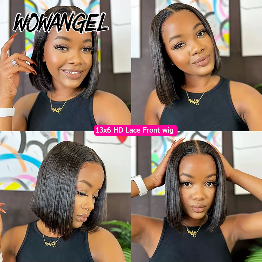 Wow Angel 13x6 HD dentelle avant perruques court Bob droite dentelle frontale perruques de cheveux h