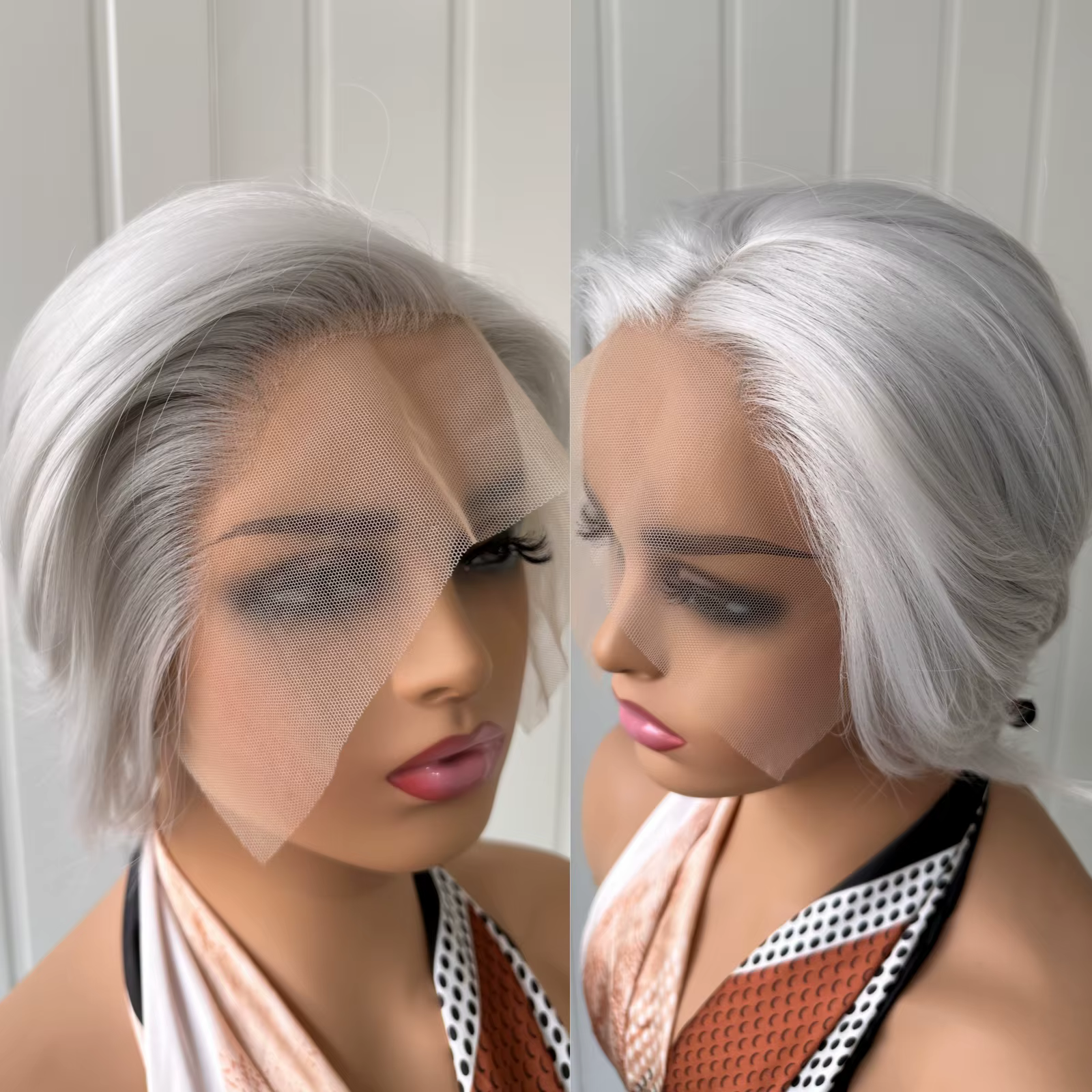 RDY-Perruque synthétique courte coupe Pixie gris argent pour femme, postiche sans colle, cheveux rai