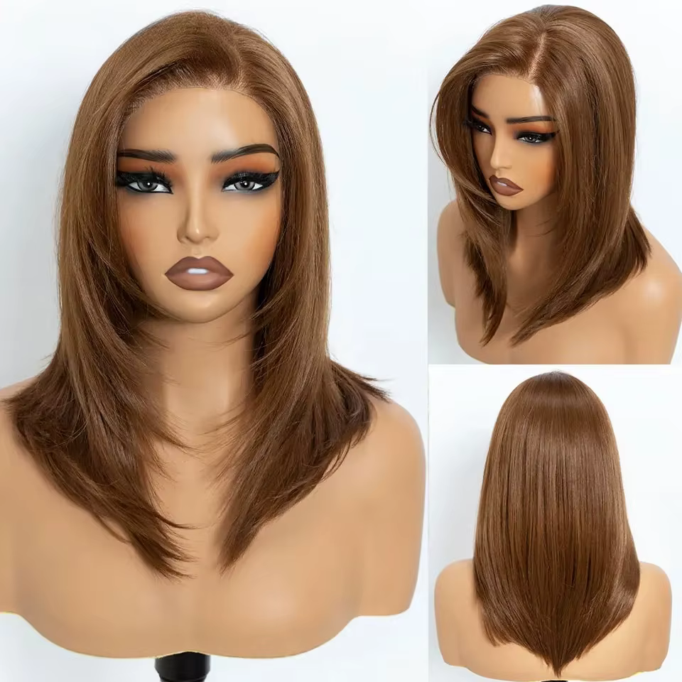Perruque Lace Front Synthétique Noble 13X3, coupe Bob, avec raie libre, pré-épilée, 16 pouces, lisse
